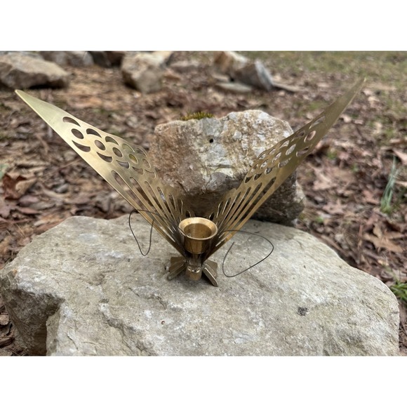 Other - Vintage‎ Brass Butterfly Decorative Tapered Candle Holder 1970s Spring Insects